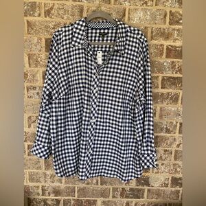 Talbots NWT blue gingham button down blouse size 3X New With Tags